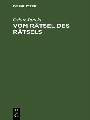 cover image of Vom Rätsel des Rätsels